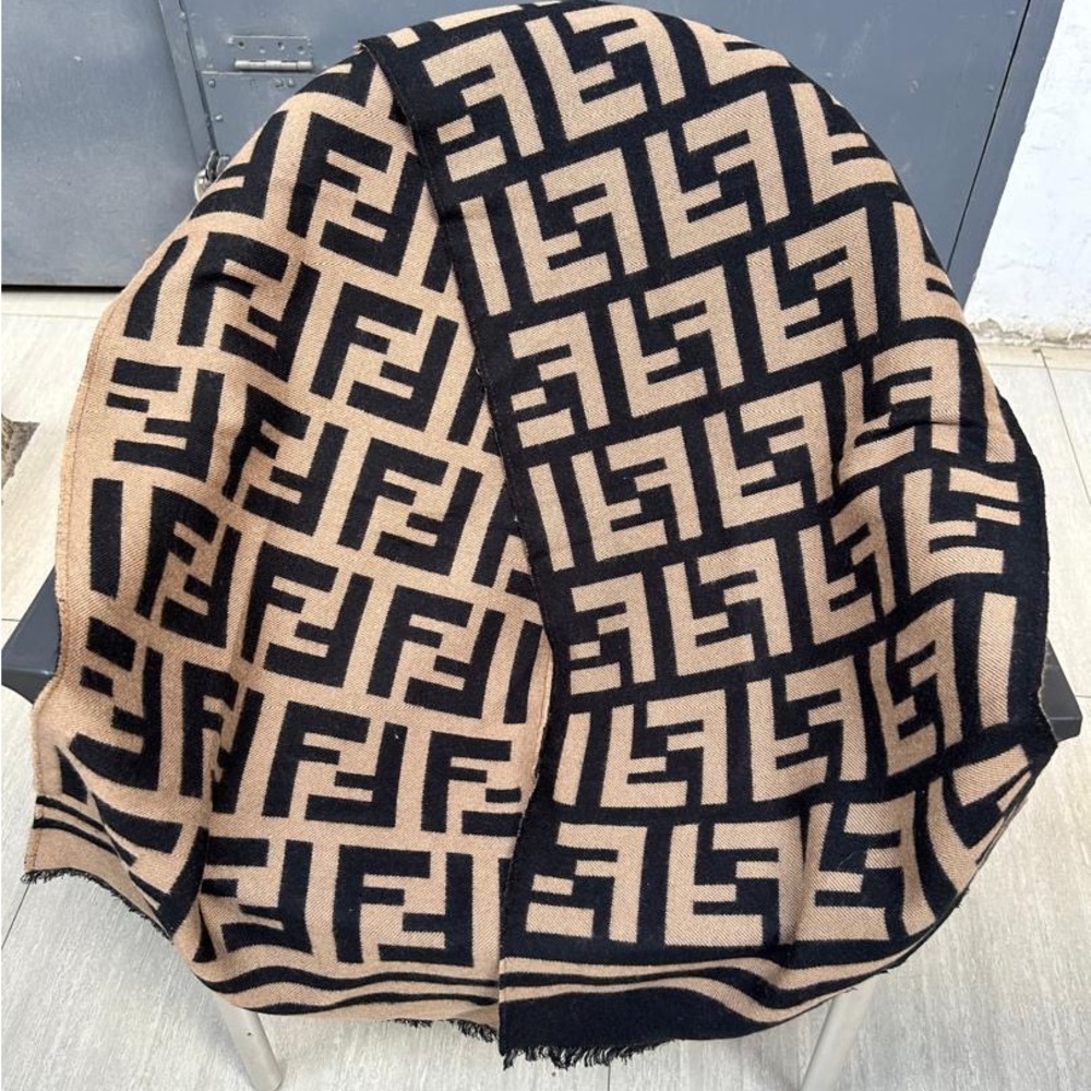 Fendi Beige and Black Monogram Scarf